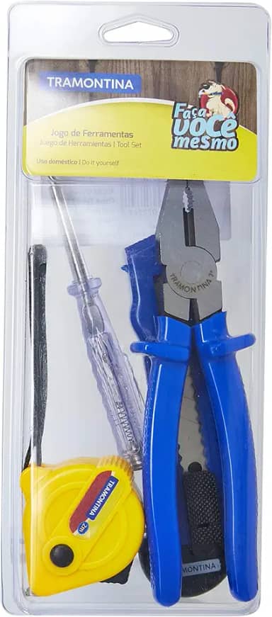 Tramontina 43408138, Kit de Ferramentas 4 Peças, com 1 Alicate 1 Estilete 1 Chave Teste 1 Trena
