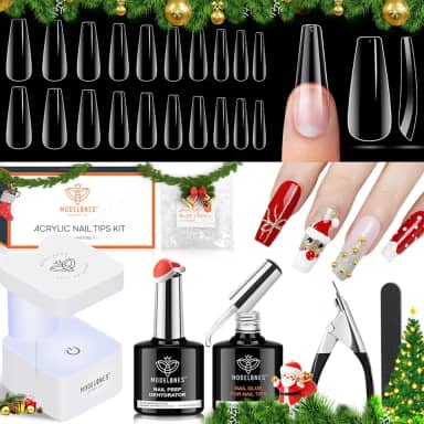 Kit Extensão de Unhas Gel Modelones com 510 Tips Coffin, Lâmpada LED, Desidratador e Cola, 9 em 1