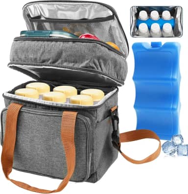 Bolsa térmica para leite materno com bolsa de gelo, bolsa térmica para mamadeiras serve para 6 mamadeiras de até 255 g, bolsa de transporte de viagem de camada dupla para leite materno, bolsa térmica
