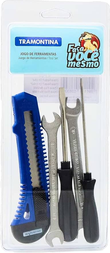 Tramontina 43408505, Kit Ferramentas 5 Peças com 2 Chaves de Fenda 1 Estilete 2 Chaves Fixas, Uso Domestico