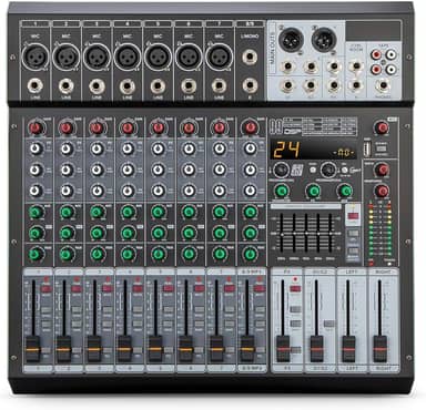 Mesa de Som Amplificada de 9 Canais com 99 Efeitos DSP, Amplificador de 500W×2, Bluetooth, USB/MP3, Phantom Power de 48V, EQ de 5 Bandas - Mesa de Mixagem Profissional (220V)