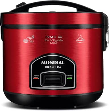 Panela Elétrica de Arroz, Mondial, Vermelho/Inox, 700W, 110V - PE-46-10X