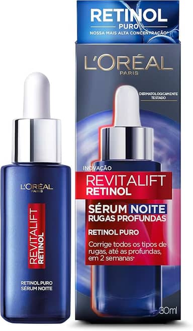 L'Oréal Paris Revitalift Sérum Facial Noturno com Retinol Puro, Corrige Rugas Profundas, Uniformiza o Tom da Pele, Melhora a Textura e Firmeza, Ação Antienvelhecimento, 30ml