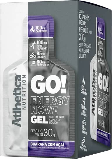 Atlhetica Nutrition GO! ENERGY NOW GEL (10 sachês de 30g) Guaraná com Açaí, Multicolorido.
