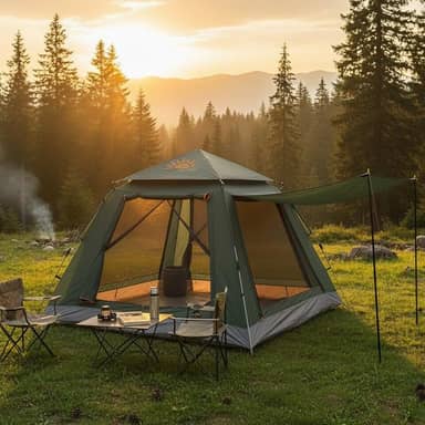 Barraca de Camping 4-6 Pessoas Impermeável Automática com Mosquiteiro, ComVobertura e Proteção Solar Dobrável Camping Equipamentos,Dobrável