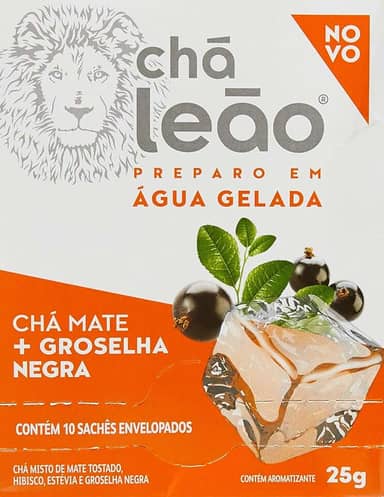 Leão Chá Mate Com Groselha Negra Preparo Em Água Gelada Fuze Com 10 Saquinhos