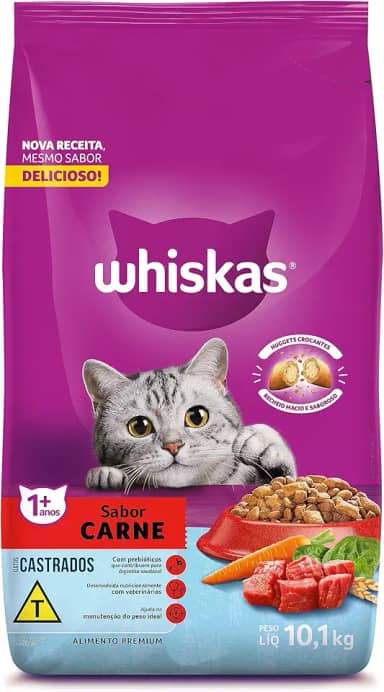 whiskas Ração Whiskas Para Gatos Adultos Castrados Sabor Carne - 10,1Kg