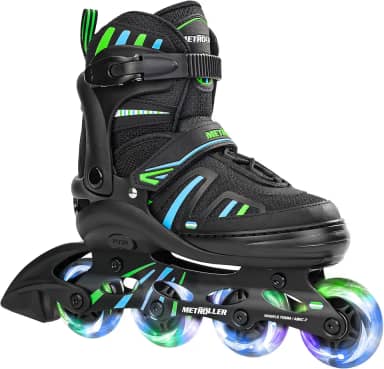 METROLLER Patins em linha ajustáveis para meninas, meninos, com rodas iluminadas, patins infantis, jovens, divertidas, para iniciantes, jovens, adultos, ao ar livre