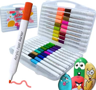 Conjunto de Marcadores de Tinta Acrílica Tringular, Canetinhas Acrílica para Artesanato, Caneta Acrilica Para Pintura em Pedras, Madeira, Tela, Vidro e Cerâmica Para Crianças e Adultos (36 cores)