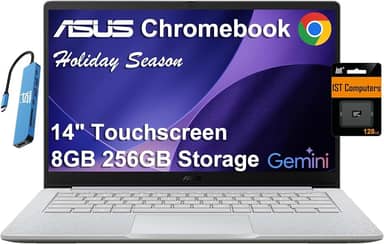 ASUS Laptop Chromebook CX14 (tela sensível ao toque FHD de 14 polegadas, Intel Celeron N4500, 8 GB de RAM, armazenamento de 256 GB (128 GB eMMC + cartão SD de 128 GB)) para casa e estudantes, webcam