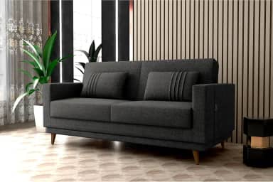 Sofa Cama Esther 3 Lugares com Almofadas Linho (Chumbo/Chumbo)