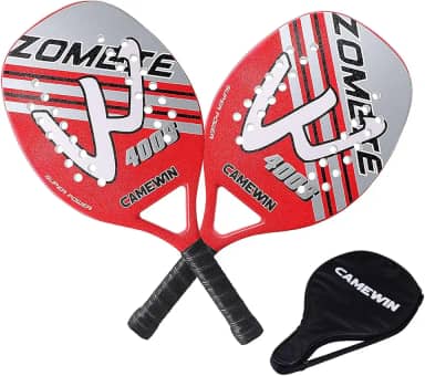 Kit 2 Raquetes Para Beach Tennis Profissional Em Fibra Carbono Com Capas Protetoras - Camewin (Vermelho)