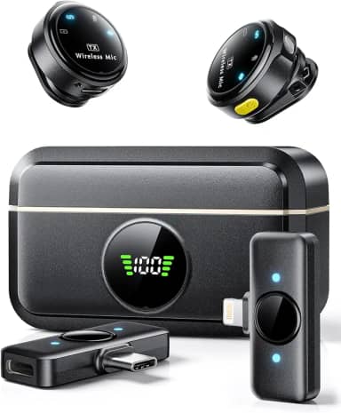 Microfone de lapela sem fio para iPhone/Android Suphyee, microfones de lapela com plugue Lightning/USB-C Plug-Play, alcance de 4,5 m, microfone condensador omnidirecional para gravação de vídeo