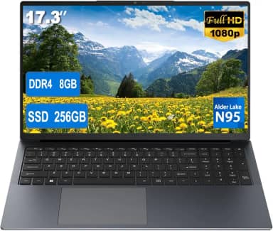 Laptop de 17 polegadas com teclado retroiluminado, teclado de fonte grande tamanho completo, Celeron N95 (até 3,4 GHz), 8 GB RAM 256 GB SSD, computadores com Win 11, RJ45, Tipo-C, webcam, Wi-Fi duplo