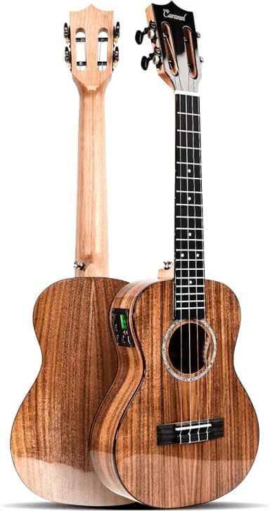 Caramel Ukulele elétrico acústico tenor acácia sólida brilhante de 66 cm