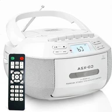 CD Player, 110V, Combo CD E Leitor de Cassete, Rádio AM FM Portátil, Radio CD Player com Bluetooth 5.1, Unidade Auxiliar/USB, Tensão Ajustável Manualmente Na parte Inferior da Unidade