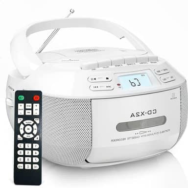 CD Player, 110V, Combo CD E Leitor de Cassete, Rádio AM FM Portátil, Radio CD Player com Bluetooth 5.1, Unidade Auxiliar/USB, Tensão Ajustável Manualmente Na parte Inferior da Unidade