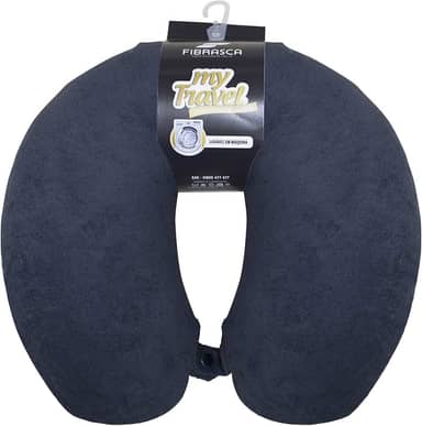Travesseiro de Viagem My Travel - Fibra Siliconizada - Preto - Fibrasca, Formato "U" anatomico cervical