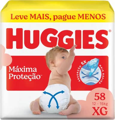 Fralda Descartável Huggies Máxima Proteção Tamanho XG 58 unidades – Nova Supreme Care fralda aberta com tecnologia Xtra-Flex, canais em X que se adaptam aos movimentos e máxima proteção sem fralda caída (embalagem pode variar)