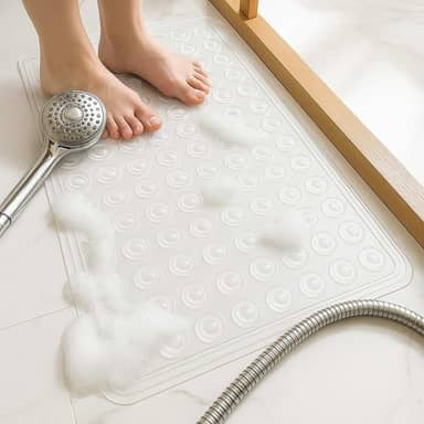 Tapete Banheiro Antiderrapante, Box, 40x100cm, com Furos de Drenagem e Ventosas – Lavável em Máquina