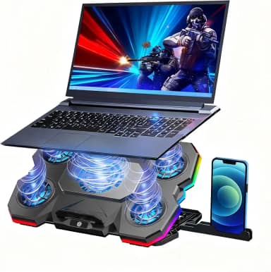 Base Cooler Notebook com 5 Ventiladores de Alta Performance até 2.600 RPM,10 Modos RGB,5 Níveis de Ângulo Ajustável para Laptops 9-17 Polegadas - Suporte com Cooler Universal,Resfriamento Silencioso