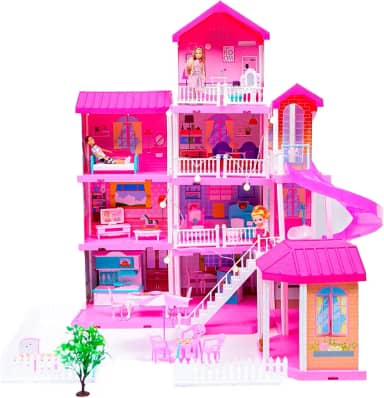 Casa de Bonecas dos Sonhos, 4 Andares, 91 cm, com 23 Móveis, 3 Bonecas e Acessórios