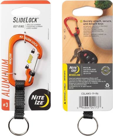 Chaveiro Nite Ize SlideLock, mosquetão com trava, laranja