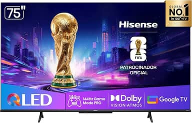 Hisense Smart TV UHD 4K QLED 75" Polegadas 75Q7QG Google TV Modo Jogo Pro 144 Hz, AMD FreeSync Premium, Dolby Vision Atmos e Compatível com Alexa