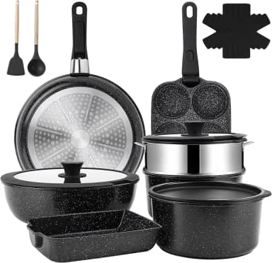 Jogo De Panelas 12 Peças, Conjunto De Panelas Antiaderentes Punho Destacável, Conjuntos De Panelas De Cozinha De Indução Antiaderente Com Alça Removível