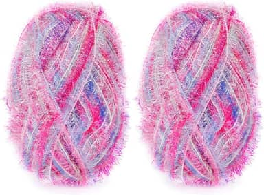 CAMAL Fio de poliéster para panos de prato para suprimentos de crochê, fio de tricô colorido brilhante para panos de prato, artesanato DIY, 2 pacotes 109 jardas por novelo (cores brilhantes)