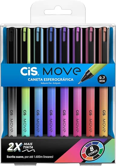 Caneta esferográfica 0.7mm Move com 8 cores Cis