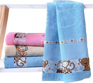 Toalha De Banho Bebe Infantil Menina Menino 100% Algodão Masculino Grande Personagem Praia Carinho Ponto Cruz Para Bordar (Azul, Banho)