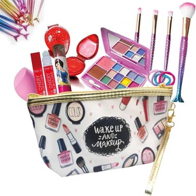 Maquiagem Infantil, Kit, Paleta de Sombras, Pincel de maquiagem, Necessarie, Gloss Labial e Acessórios Maquiagem Para Crianças e Jovens, Presente para Meninas CN2
