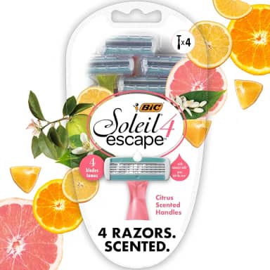 BIC Soleil Escape Lâminas de barbear femininas perfumadas, 4 lâminas, barbear confortável, lâminas de barbear com aroma cítrico para mulheres, 4 unidades