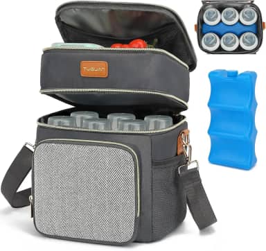 Bolsa térmica de camada dupla para leite materno com bolsa de gelo isolada para mamadeiras, armazenamento e alimentação de leite materno serve para 6 mamadeiras de até 255 g bolsa portátil à prova de