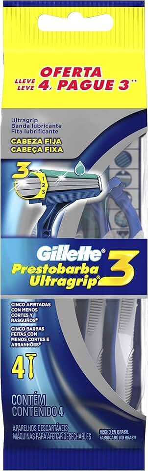 Gillette Aparelho De Barbear Descartável Prestobarba Ultragrip3 C/4 Unidades