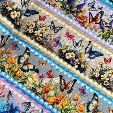 Tecido Tricoline Digital Barrado Borboletas 55cm x 1,50mt