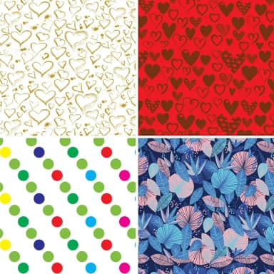 Papel para Presente, 50cm X 60cm, Couchê, Fantasia, Feminino II, 4 Estampas Sortidas, Pacote com 40 Folhas, Gessele