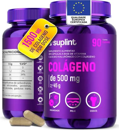 Colágeno Hidrolisado 1050 mg com Ácido Hialurônico e Vitamina C – Suplemento para Pele, Cabelos, Unhas e Articulações – Sem Glúten, Vegano, Sem OGM – 90 Cápsulas