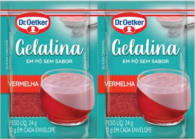 Dr. Oetker Gelatina em Pó, Sem Sabor, Vermelha, Mais Consistência Para as Receitas, Sobremesas, Bolos, Tortas e Doces, 24g