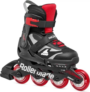 Rollerblade Microblade Patins em linha ajustáveis para crianças, preto e vermelho, júnior, desempenho juvenil