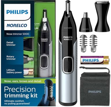 Philips Norelco Aparador de nariz 5000, para nariz, orelhas, sobrancelhas, preto e prata, NT5600/42