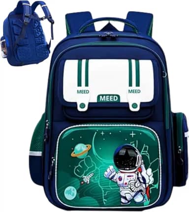 Mochila Escolar Ortopedica Infantil Astronauta Impermeavel Espaçosa Menino Ótimo Acabamento Costura Reforçada Alta Durabilidade Proteção Lombar