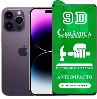 Película Compatível com iPhone 14 Pro Max - 9D Cerâmica Protetora Resistente Anti Impacto Queda Choque Shock Flexível Nano Gel Compatível com 3D 5D 100D