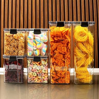 Kit 6 Potes Herméticos Organizadores de Alimentos BPA Free - Utensílios para Cozinha, Pote Hermético Empilhável para Armário, Porta Mantimentos com Vedação Segura