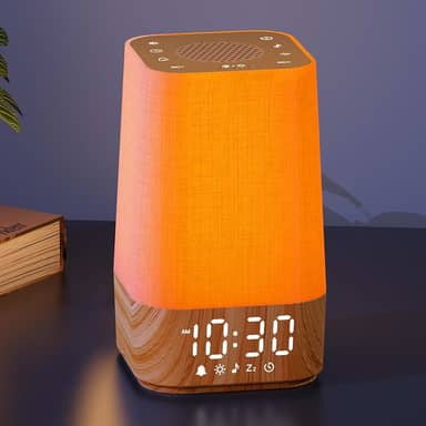 Despertador nascer do sol com máquina de ruído: despertador digital para quartos, sons naturais para despertar suave, 30 sons de sono, brilho e volume ajustáveis, temporizador - grão de madeira