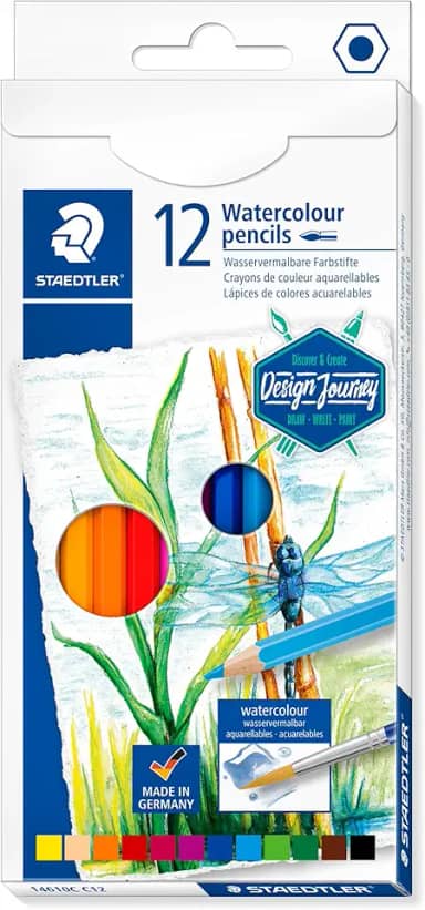 Lápis de Cor Aquarelável Hexagonal, Staedtler, 1461OC C12, 12 Cores