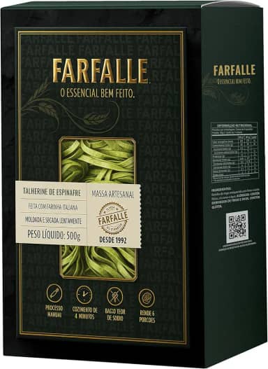 Macarrão Talherine Espinafre Artesanal com Farinha Italiana Importada 500 g - Feito com Farinha Italiana Moldada e Secada Lentamente - Pasta Italiana Artesanal FARFALLE.