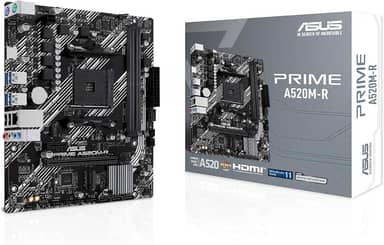 ASUS Placa-mãe Prime A520M-R AMD Ryzen AM4 mATX com suporte M.2, Realtek 1Gb Ethernet, HDMI, SATA 6Gbps, suporte USB 5Gbps traseiro e frontal, preto