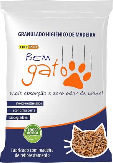 Granulado Higiênico de Madeira Bem Gato, Like Pet, Marrom, 15kg
